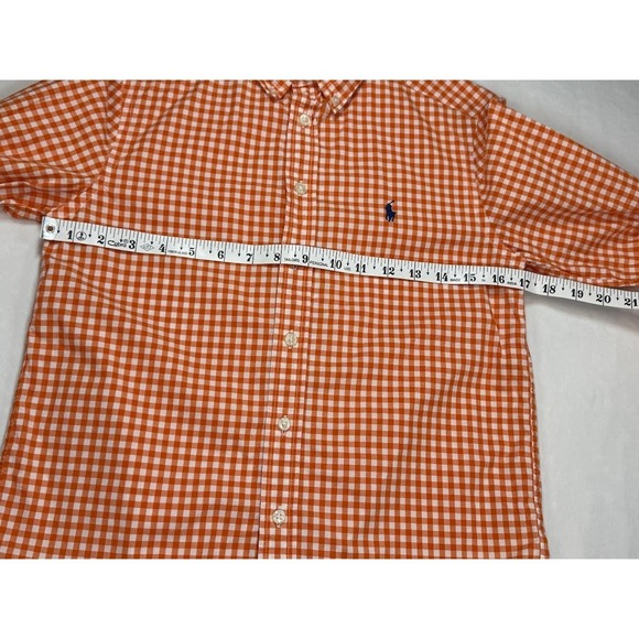 Ralph Lauren Button Up Shirt Boys Size Medium 10/12 Orange Check Long Sleeve - Picture 7 of 8